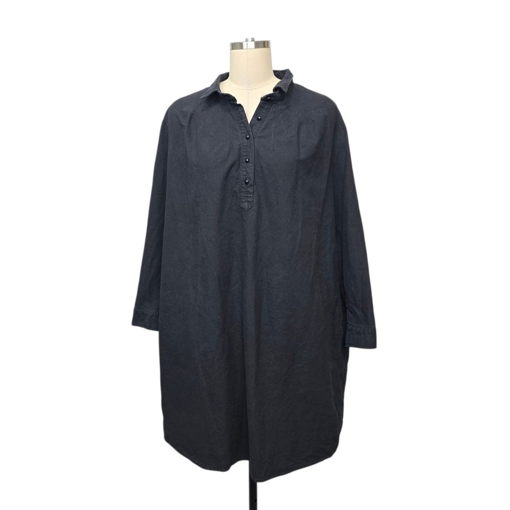Pomander Place Womens Size XXL Black Cotton Oversized Tunic Dress Long Sleeve